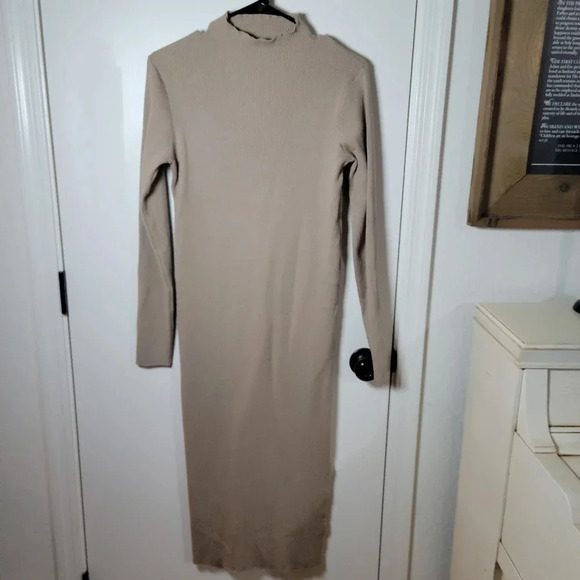 Pink Lily Taupe Sweater Maxi Dress with Side Slit | Sweater Dress | Size XL - Picture 1 of 7